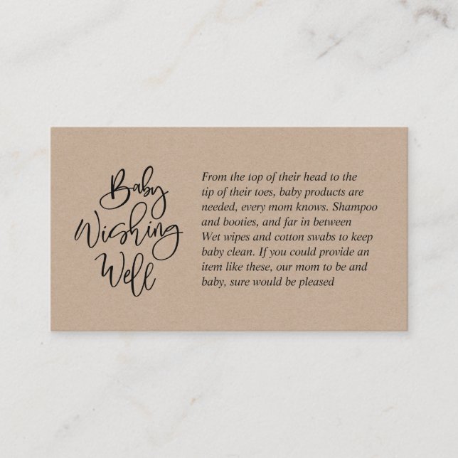 Baby Shower, Wishing Well, rustic kraft Script Enclosure Card (Front)