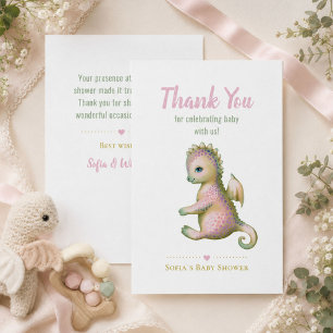 Baby Shower with an Adorable Watercolor Dragon. Thank You Card