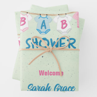 Baby Shower with Baby Clothes Personalized Wrapping Paper Sheets