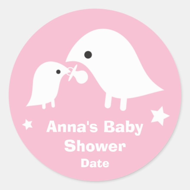 Baby Shower with Birdie Mom & Baby Sticker in Pink (Front)