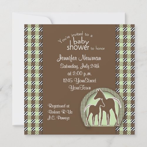 Baby Shower with Horses in Green Plaid Personalized Invite