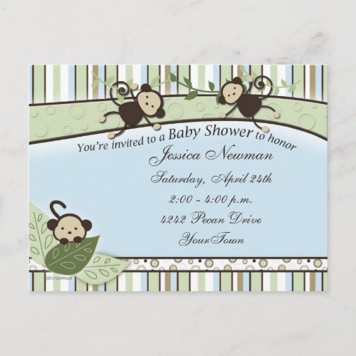 Baby Shower with MonkeysStripes and Circles Invitation Postcard