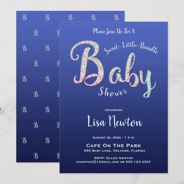 Baby Shower with Name and RSVP Invitation (Front/Back)