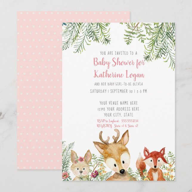 Baby Shower Woodland Animals Boho Deer Fox Bunny Invitation (Front/Back)