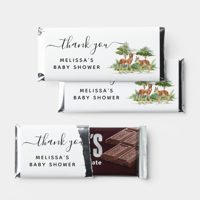 Baby shower woodland animals deer forest hershey bar favors (Front)