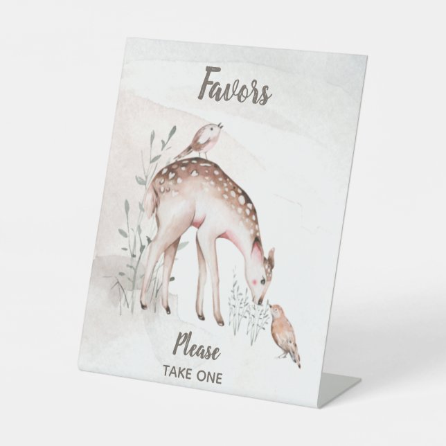 Baby Shower Woodland Animals Favors Pedestal Sign (Front)