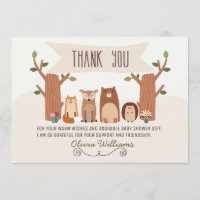 Baby Shower Woodland Animals Thank You Card