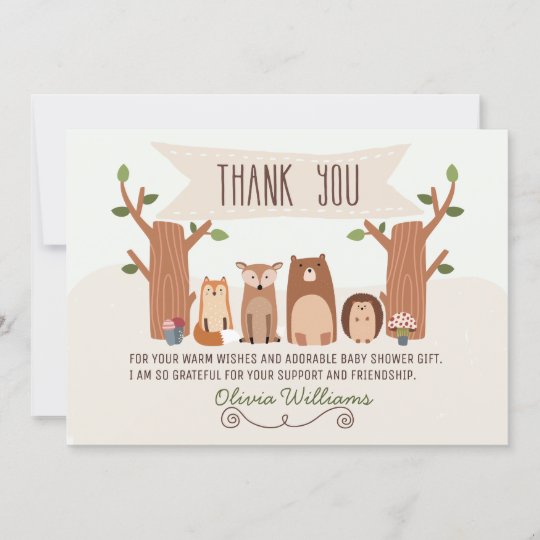 baby shower woodland animals thank you card zazzle