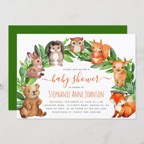 Baby Shower Woodland Animals Watercolor Arch Cute Invitation
