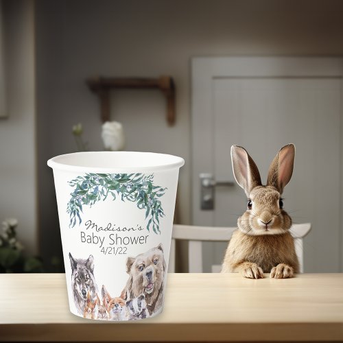 Baby Shower Woodland Animals Watercolor Foliage  Paper Cups