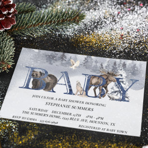 Baby Shower Woodland Bear Winter Watercolor Invitation