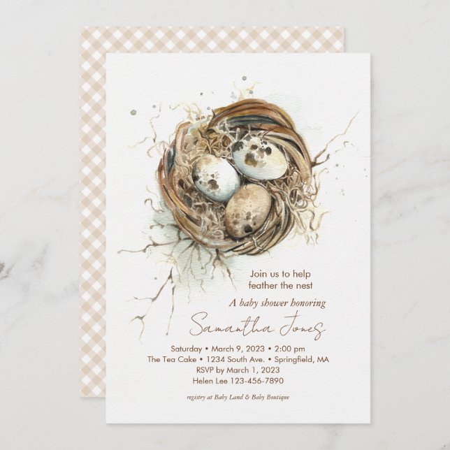 Baby Shower Woodland Bird Nest Invitation (Front/Back)