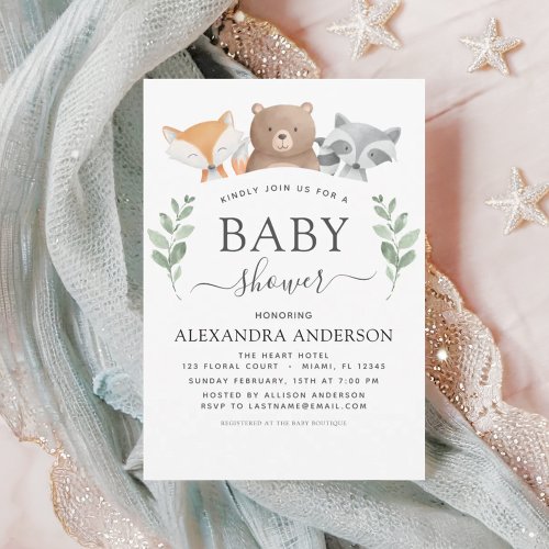 Woodland Brown baby shower invitation