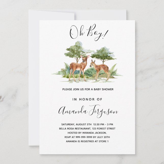 Baby shower woodland forest animal deer  invitation (Front)
