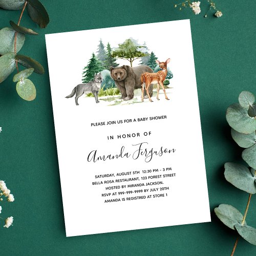 Baby shower woodland forest animals bear wolf deer invitation