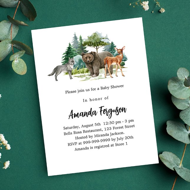Baby shower woodland forest animals bear wolf deer invitation postcard (Creator Uploaded)