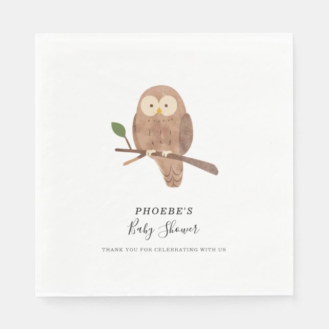 Baby Shower Woodland Forest Creature Night Owl Napkins (Front)