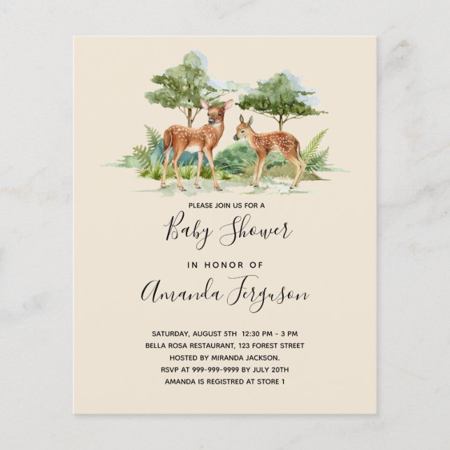 Baby shower woodland forest deer invitation (Front)