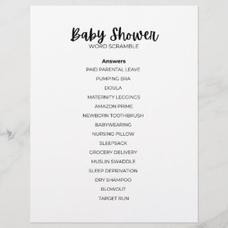 Baby Shower Word Scramble Answer Sheet