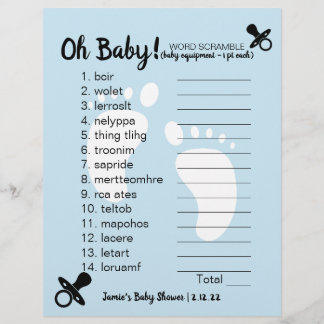 Baby Shower Word Scramble Blue