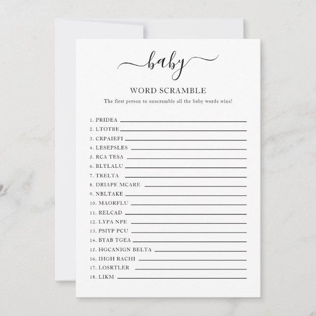 Baby Shower Word Scramble Card (Front)