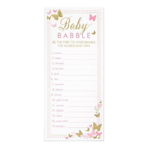 Baby Shower Word Scramble Game Butterflies Rack Card