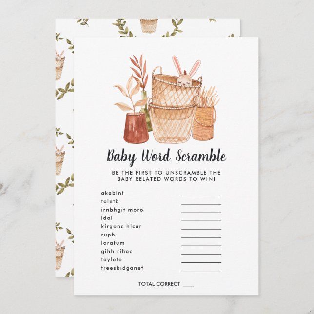 Baby Shower Word Scramble Game Card (Front/Back)