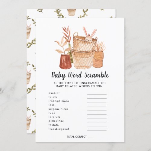 Baby Shower Word Scramble Game Card