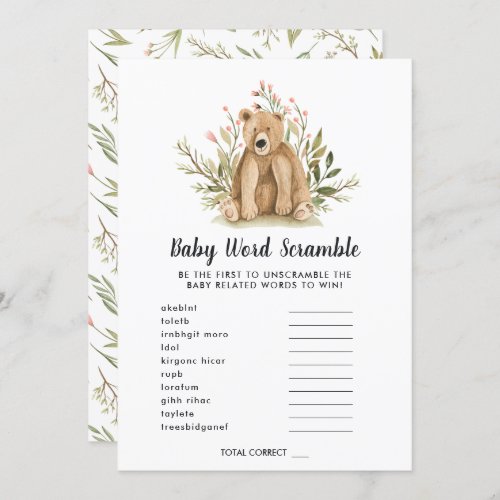 Baby Shower Word Scramble Game Card