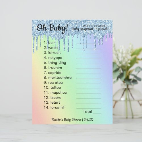 Baby Shower Word Scramble Game Glitter Ombre
