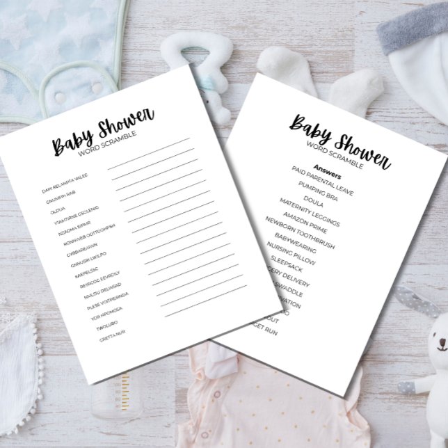 Baby Shower Word Scramble Game Letterhead (Baby Shower Word Scramble printable game details and answer sheet)