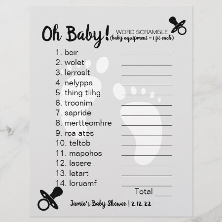 Baby Shower Word Scramble Grey