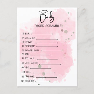 Baby Shower Word Scramble  Postcard