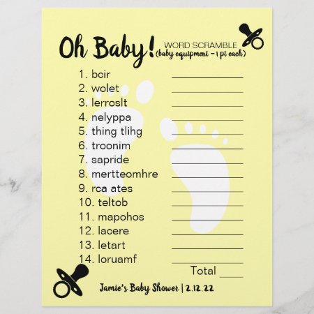 Baby Shower Word Scramble Yellow