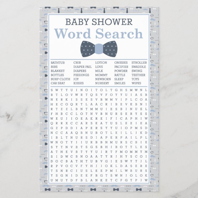Baby Shower Word Search, Blue, Gray Flyer (Front)