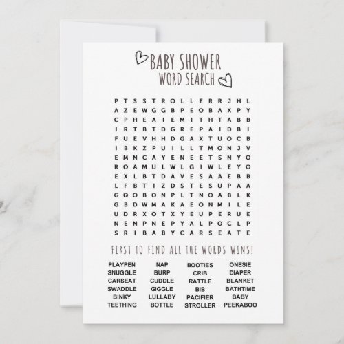 Baby Shower Word Search Fun Invitation