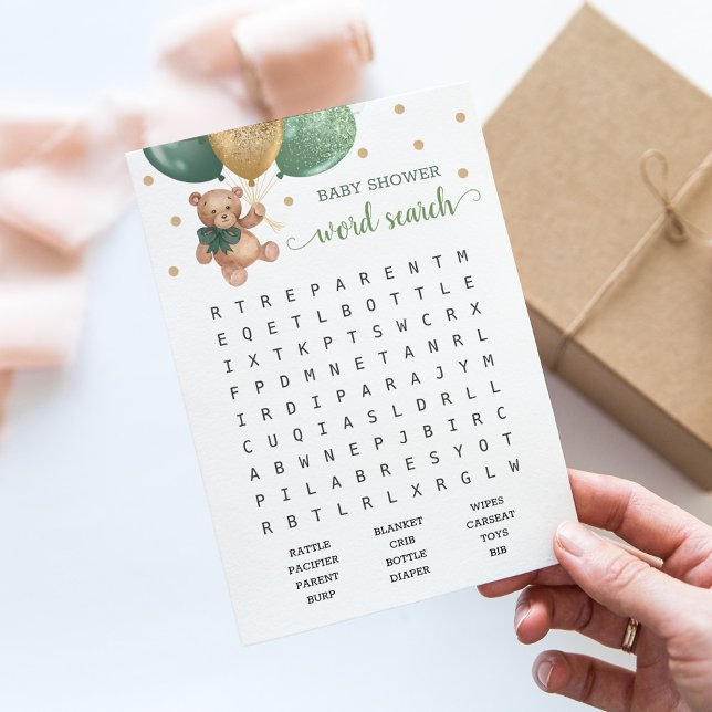 Baby Shower Word Search Game Teddy Bear Blue Card (Creator Uploaded)