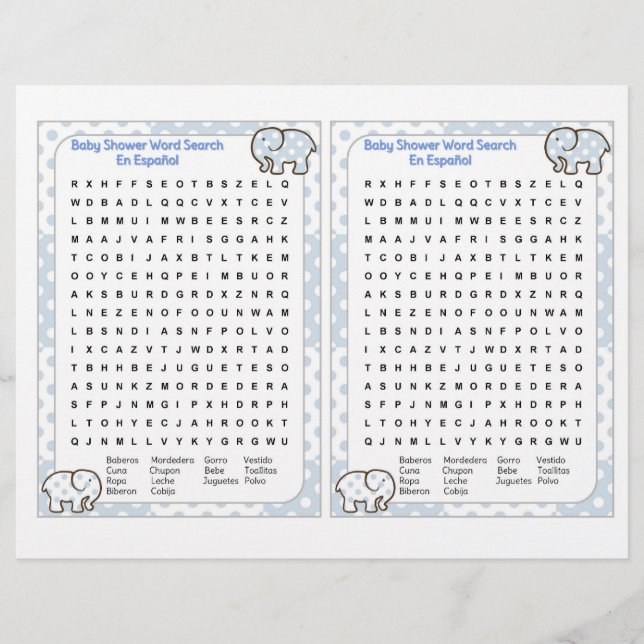 Baby Shower word search Spanish Flyer (Front)
