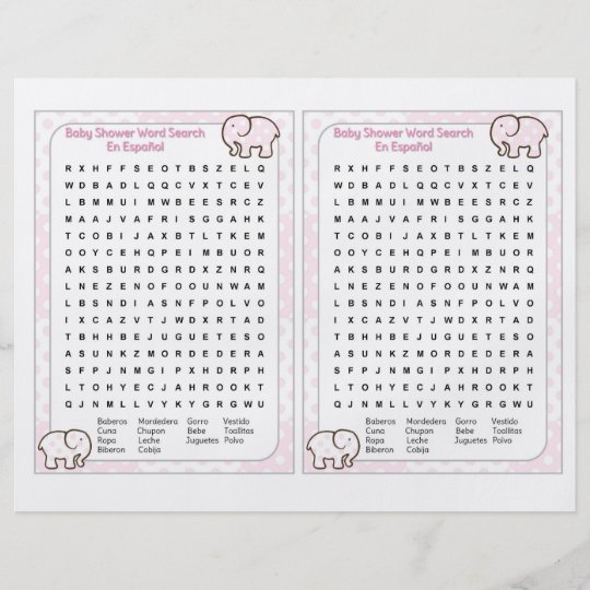 Baby Shower Word Search Spanish Flyer Zazzle