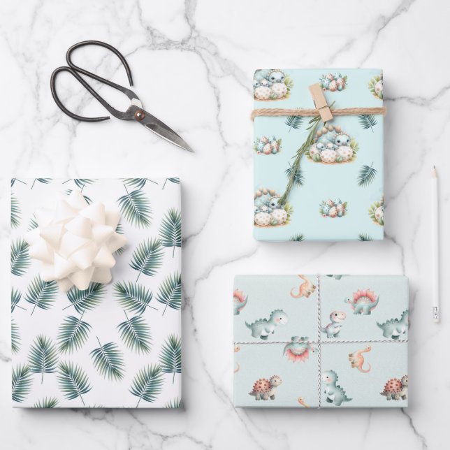 Baby Shower Wrapping Paper Set Dinosaur Dino Mite  (Front)