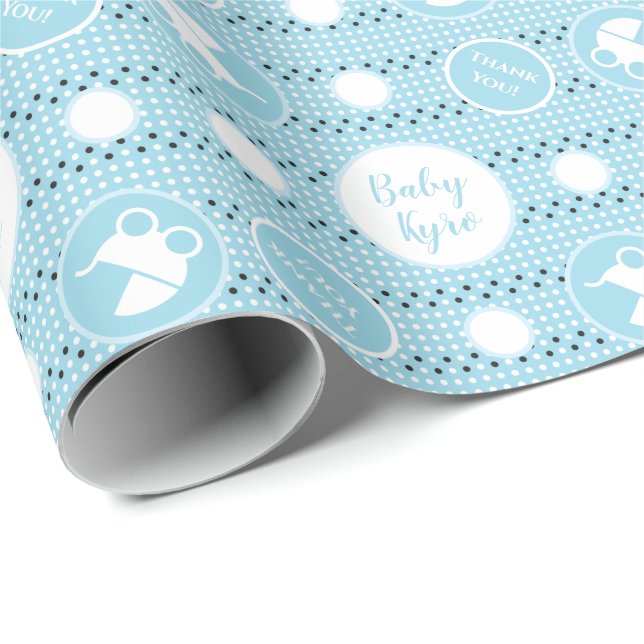 Baby Shower Wrapping Paper with Stroller for Boy (Roll Corner)