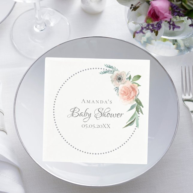 Baby Shower wreath dusty pink florals Napkins (Creator Uploaded)