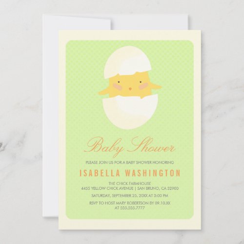 Baby Shower  Yellow Baby Chick Hatching From Egg Invitation