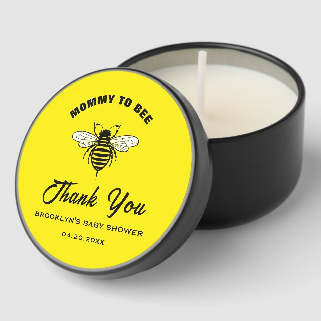 Baby Shower Yellow Black Mommy To Bee Cool Stylish Mini Candle Favors (Corner)