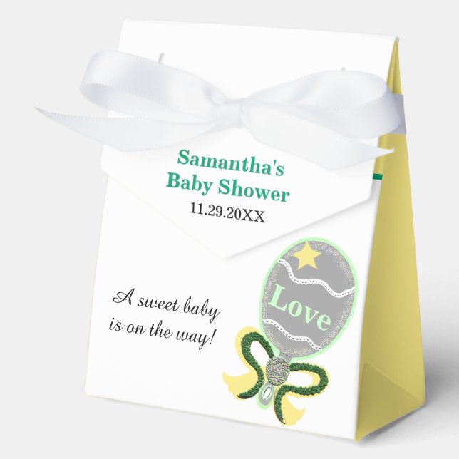 Baby Shower Yellow Green Rattle Favor Boxes (Front)