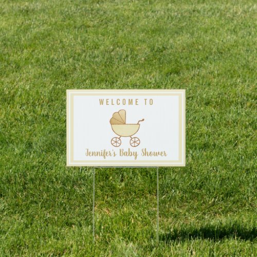 Baby Shower Yellow Retro Carriage Welcome Sign