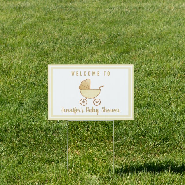 Baby Shower Yellow Retro Carriage Welcome Sign (Insitu)
