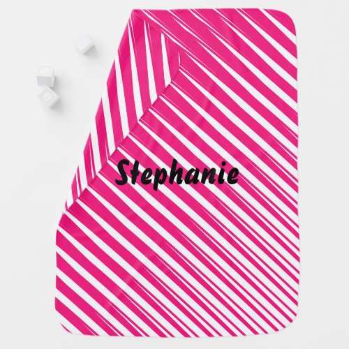 Baby Showers Pink White Abstract Custom Name Gift Baby Blanket