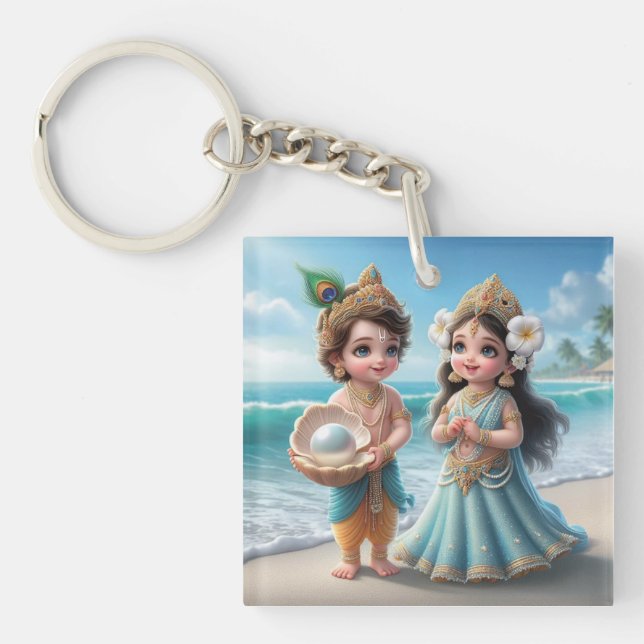 Baby Shree Krishna & Radha with Diamond Divine  Keychain (Front)