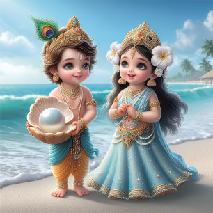 Baby Shree Krishna & Radha with Diamond Divine Keychain